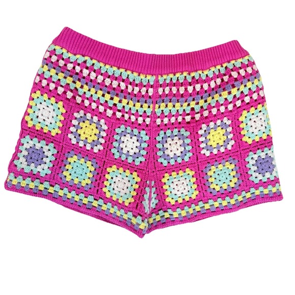 Design History Crochet Shorts Women's L Pink Granny Square Lined Festival Boho - Picture 7 of 11